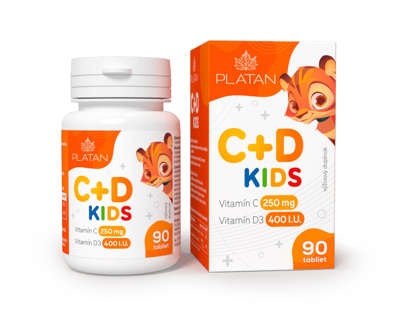 PLATAN Vitamín C+D KIDS - 250mg vitamín-C + 400 IU vitamín-D (90x) 