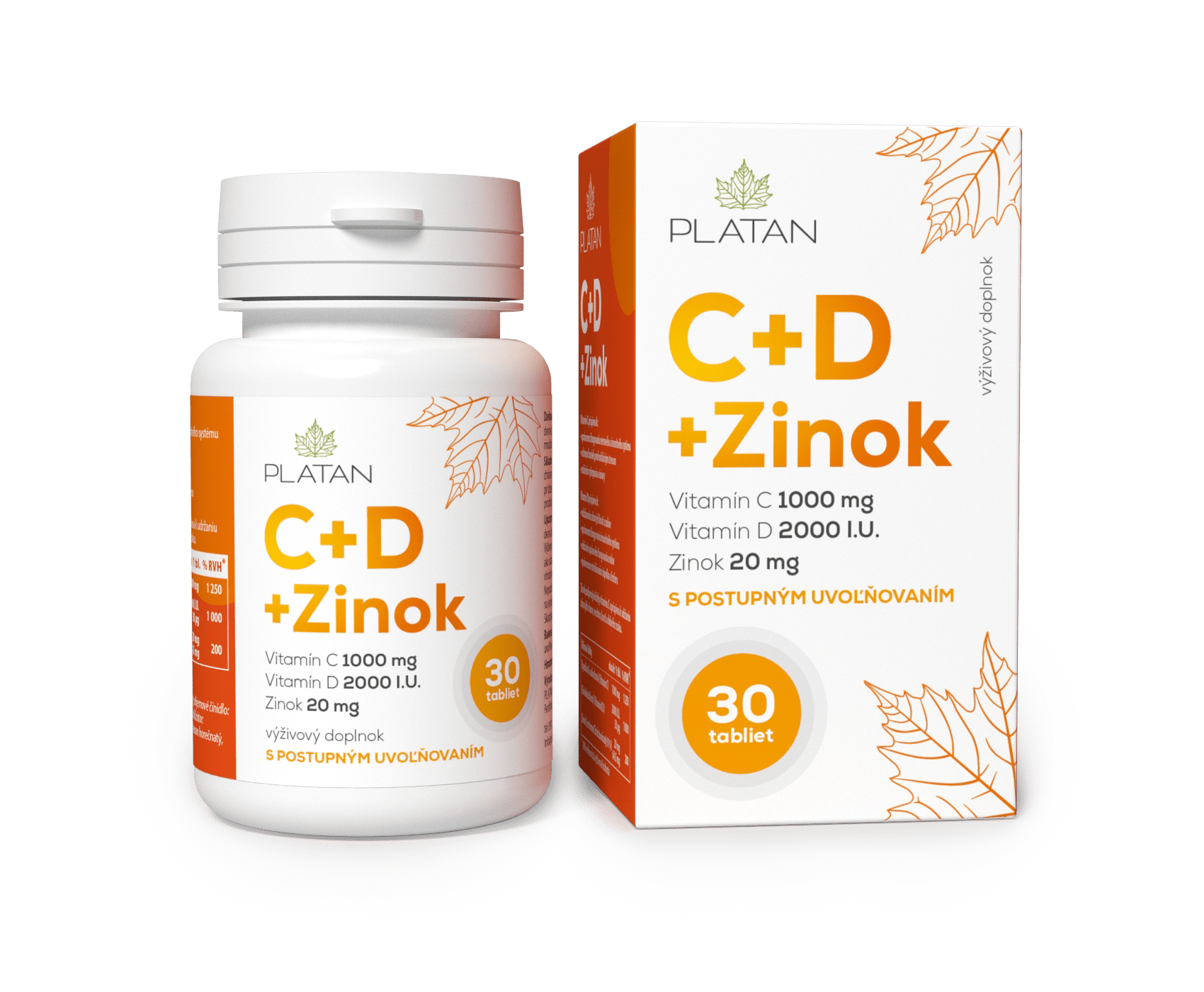 PLATAN C+D+Zinok, 1000mg vitamín-C + 2000 IU vitamín D + 20mg Zinok (30x)