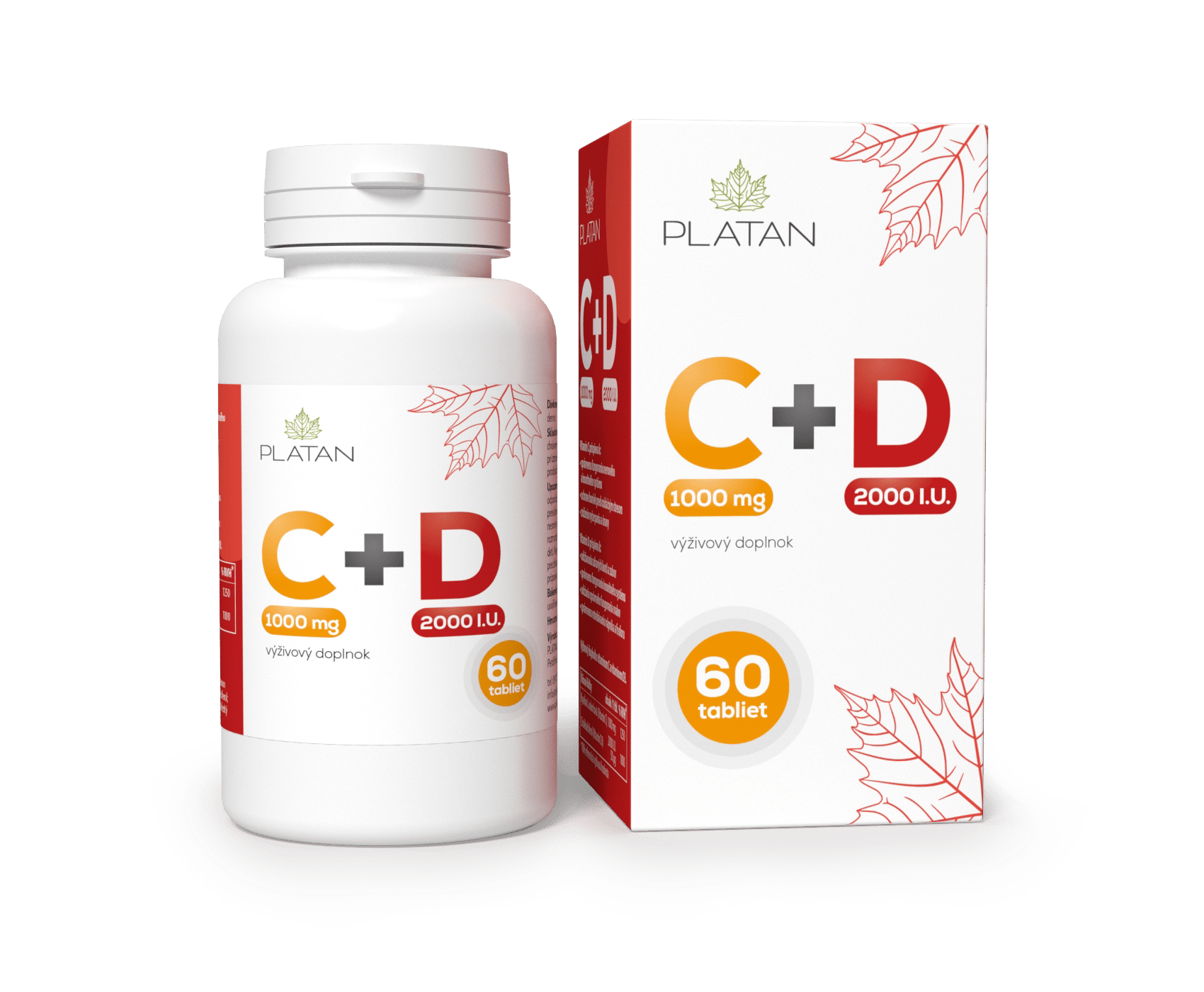 PLATAN Vitamín C+D – 1000 mg vitamín-C + 2000 IU vitamín-D  (60x)