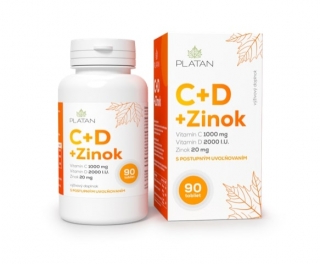 PLATAN C+D+Zinok, 1000mg vitamín-C + 2000 IU vitamín D + 20mg Zinok (90x)