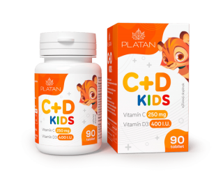 PLATAN Vitamín C+D KIDS - 250mg vitamín-C + 400 IU vitamín-D (90x) 