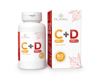 PLATAN Vitamín C+D – 1000 mg vitamín-C + 2000 IU vitamín-D  (60x)